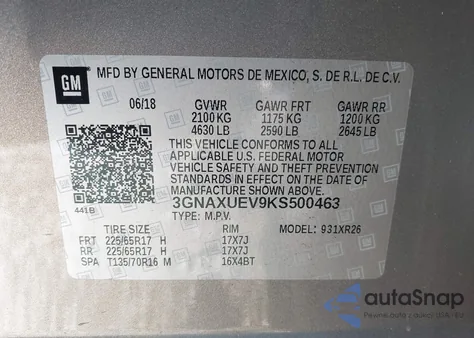 2019 Chevrolet Equinox Lt from USA, damaged, VIN 3GNAXUEV9KS500463